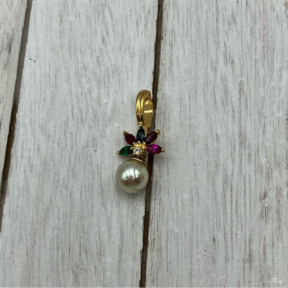 Gold and White pendant with Pearl Drop and Dainty Accents